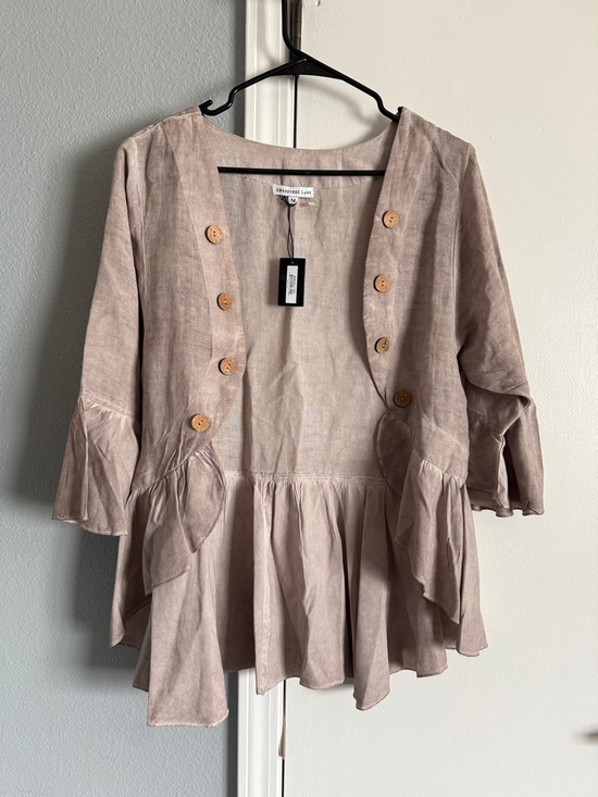Crosstree Lane Jackets & Blazers - NWT Crosstree Lane Beige Linen Blend Ruffle Open Front Jacket Size Medium